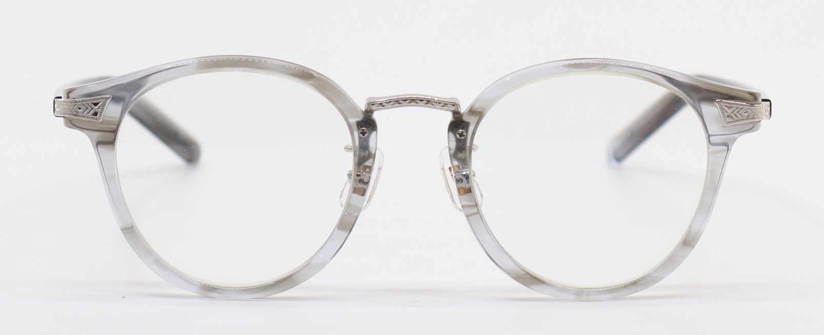 内藤熊八作 N-08 メガネ ネイビー/シルバー チタンフレーム フルリム  