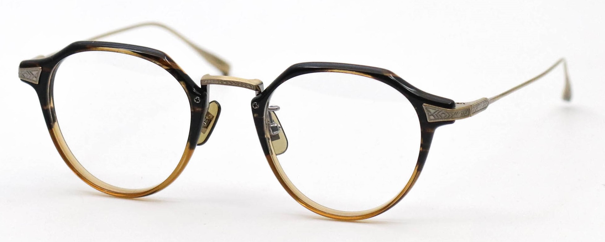 眼鏡のカラータイプC-6 BrownStripes-Brown.Half/At-Gold